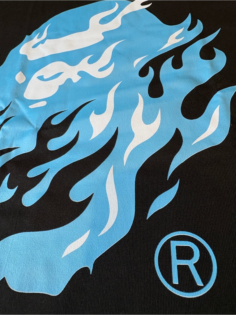Bape Black Tee with Bright Blue Flame Ape Logo - Picture 4 of 11